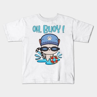 Funny Tabby Cat swimming with a Buoy - Pun Intended Kids T-Shirt